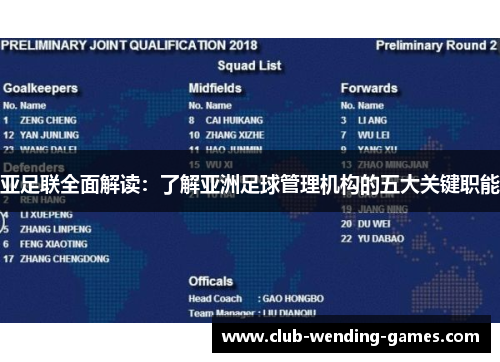 亚足联全面解读：了解亚洲足球管理机构的五大关键职能